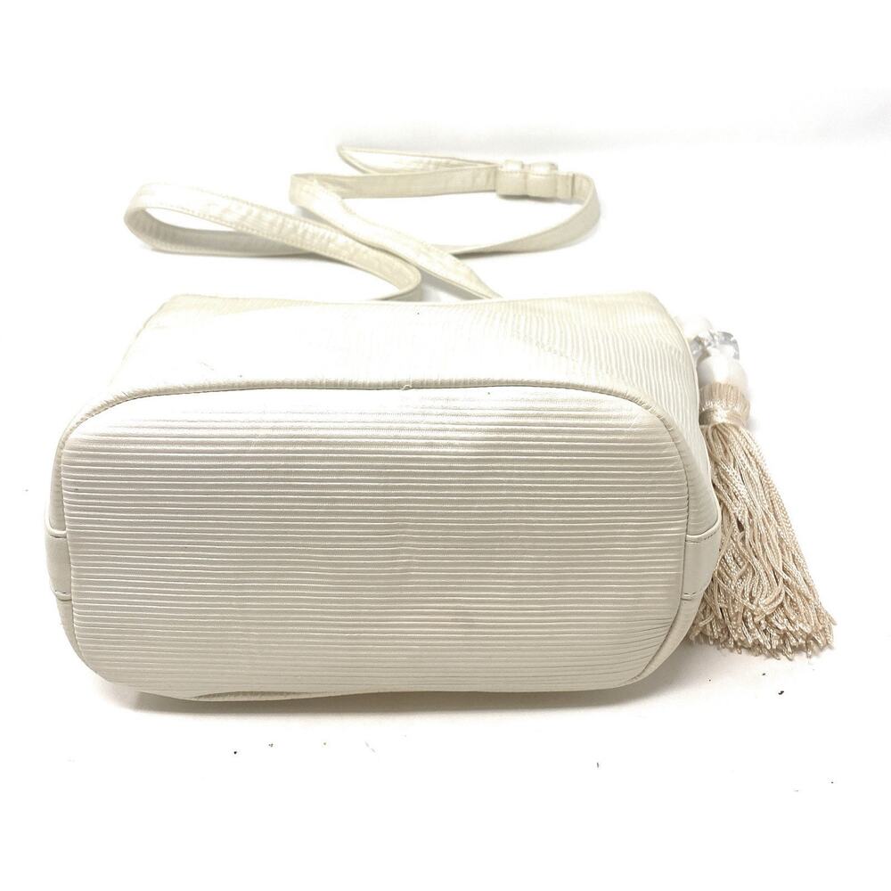 Sharif Shoulder Bag Beige Leather Crossbody Strap Pearlized Tassel Zipper - Picture 5 of 8